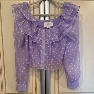 The Shirt small sheer top with lining double ruffle lavender dotted top NWT